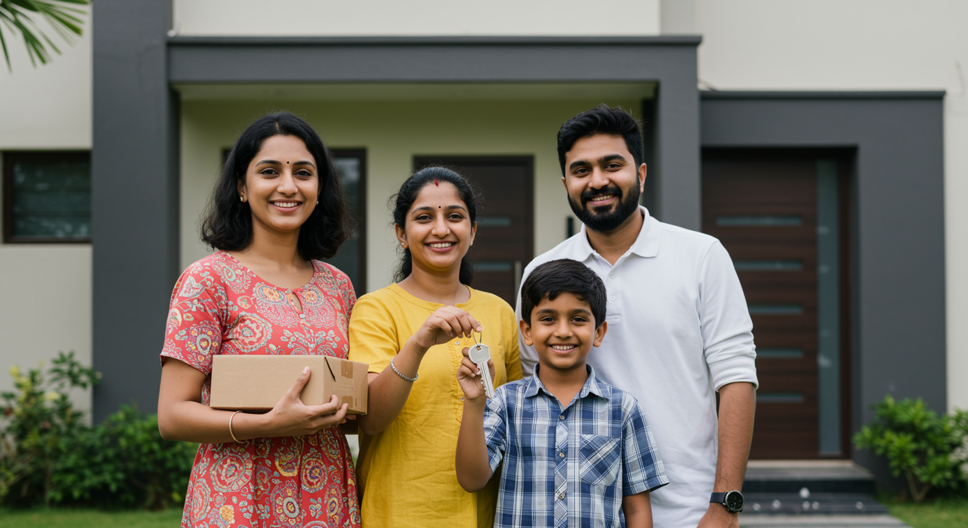 Family in front of their home